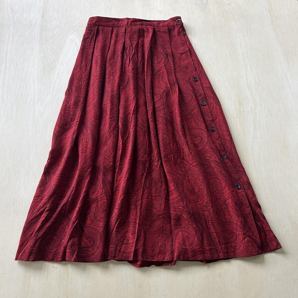 Liz Claiborne Dresses & Skirts - Liz Claiborne Skirt Womens 10 Red Paisley Pleated Midi Side Button Wool Rayon